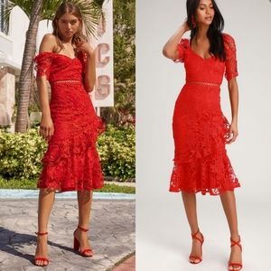 Lulu's | Briarwood Red Lace Midi Dress